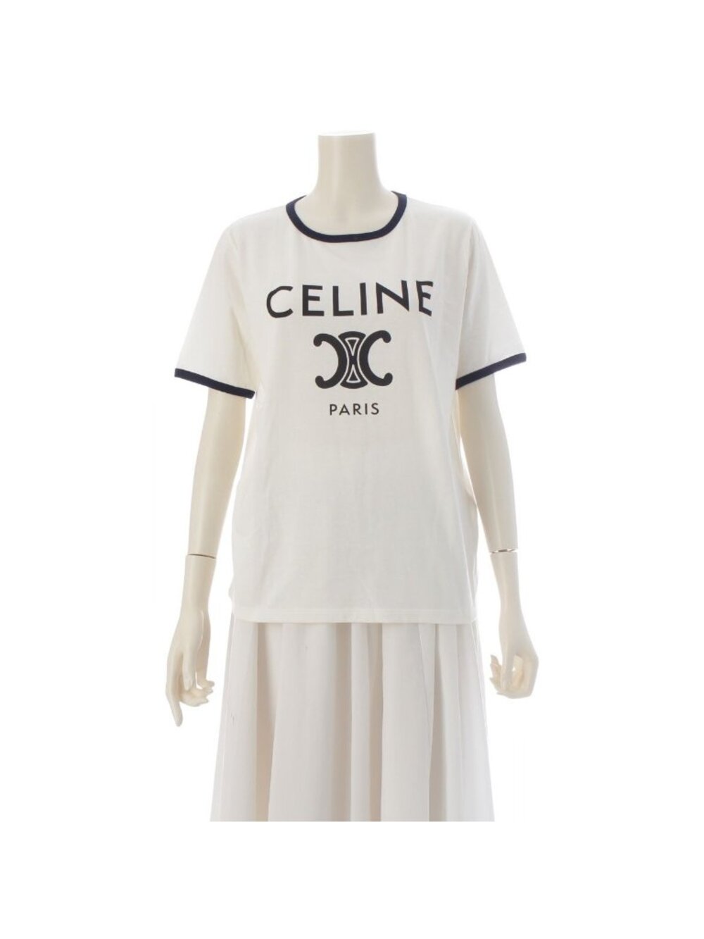 Celine Cotton Logo Triomphe Print Classic Short Sleeve T-Shirt Top White Dark